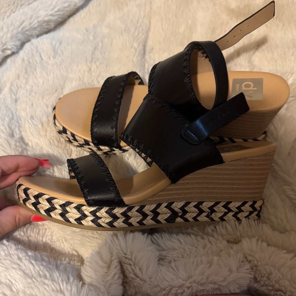 Dolce Vita Black and Tan Wedge Sandals